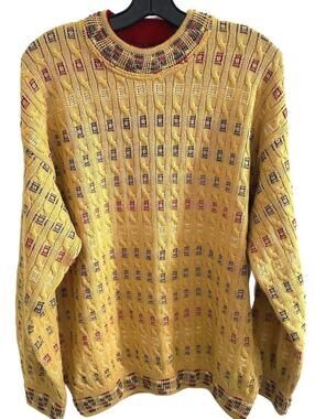 Vintage Giramondo Sportblu Crew Neck Wool Blend Yellow Patterned Knit Sweater-XL